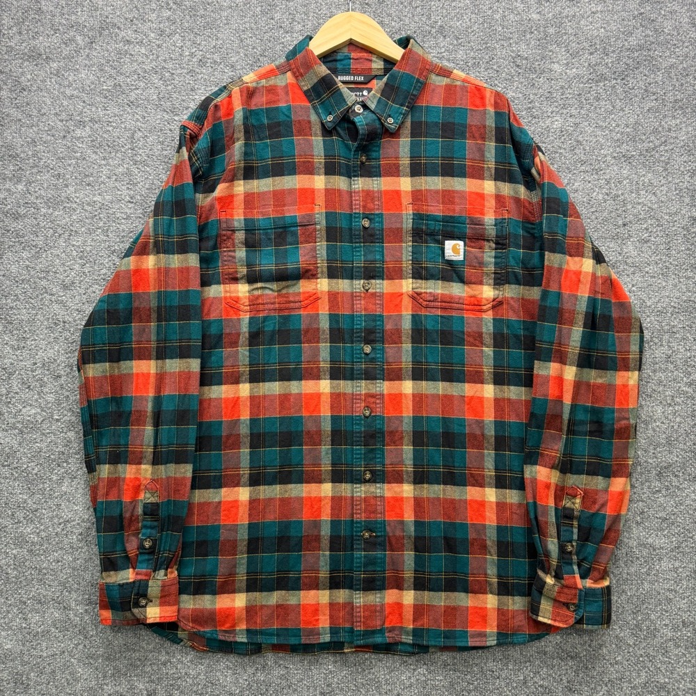 Carhartt Rugged Flex Flannel Button Front Shirt Mens XL Tall Plaid Workwear